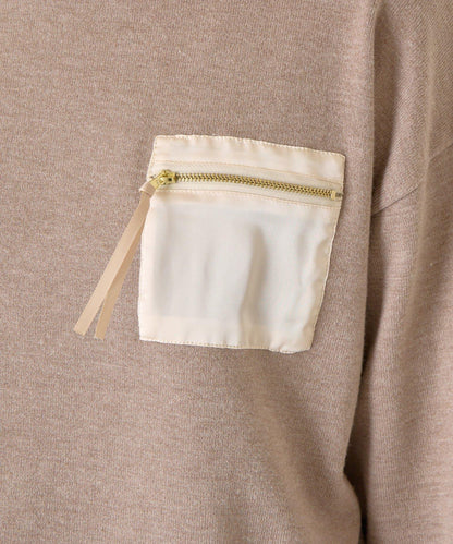 口袋拼色緞面針織衫