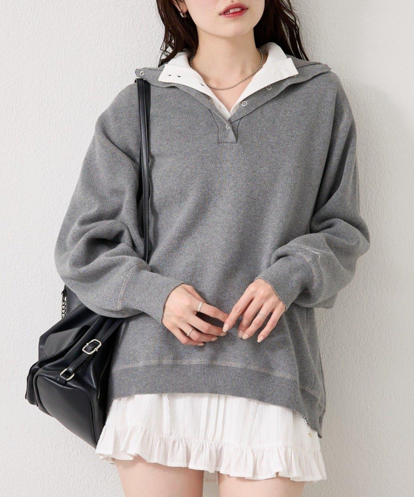 衛衣風格亨利領針織衫