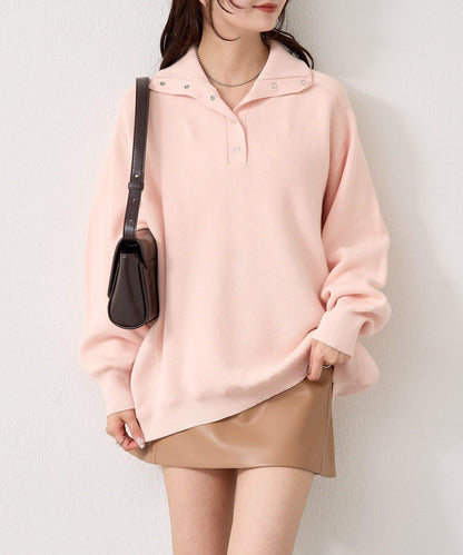 衛衣風格亨利領針織衫