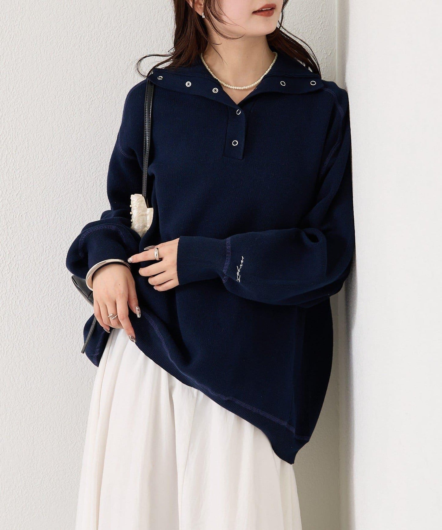 衛衣風格亨利領針織衫