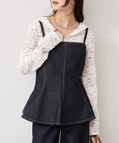荷葉邊牛仔吊帶上衣