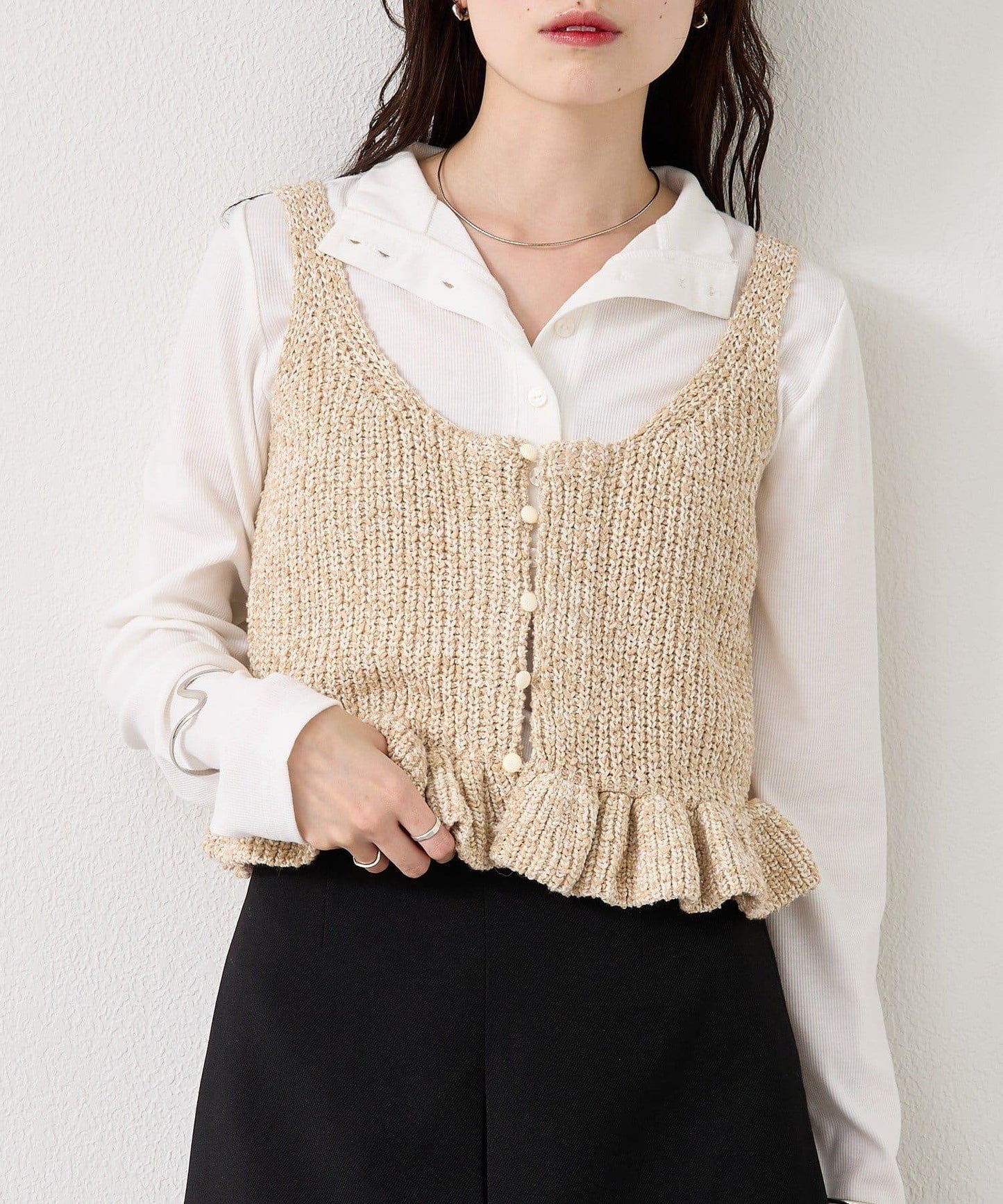 混色針織荷葉邊背心