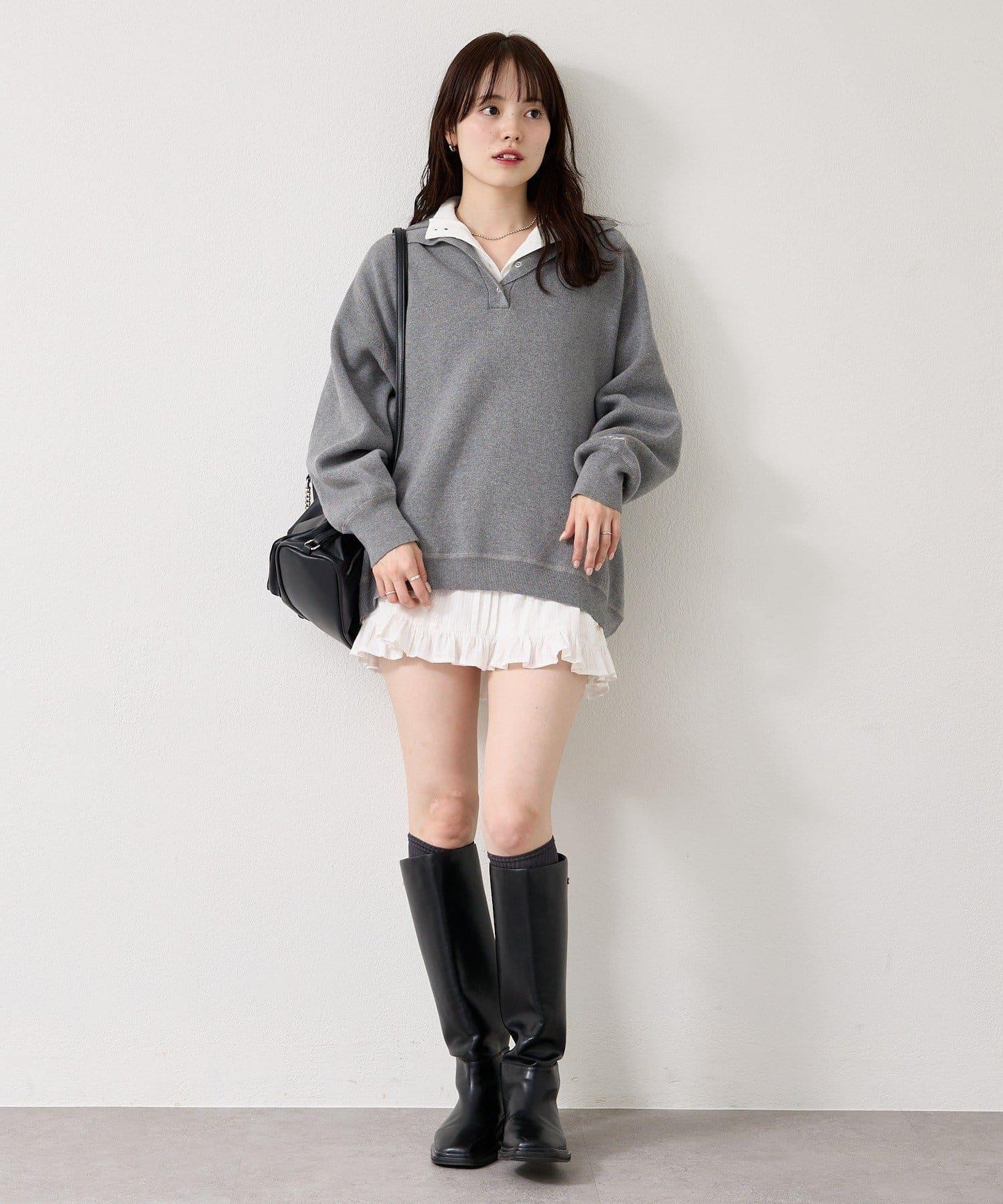 衛衣風格亨利領針織衫