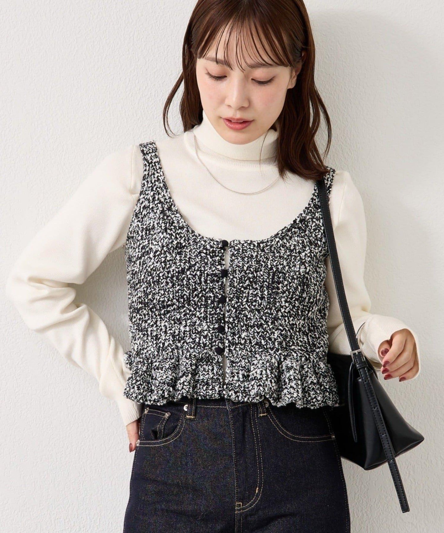 混色針織荷葉邊背心