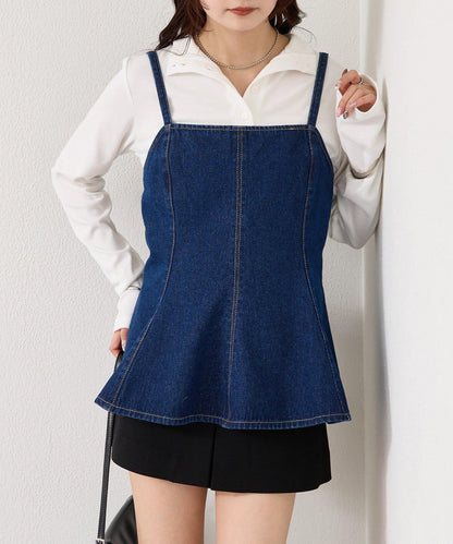 荷葉邊牛仔吊帶上衣