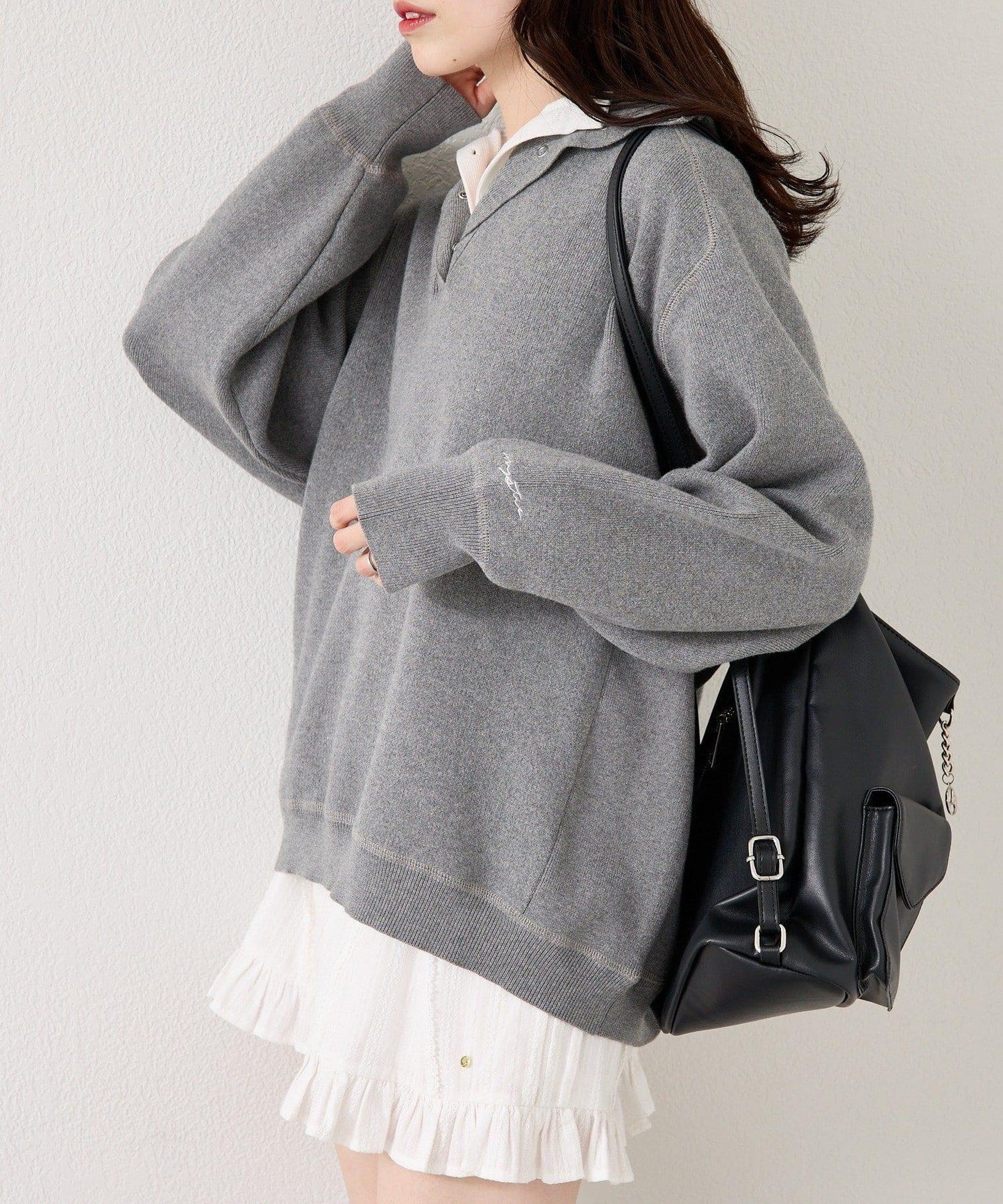 衛衣風格亨利領針織衫