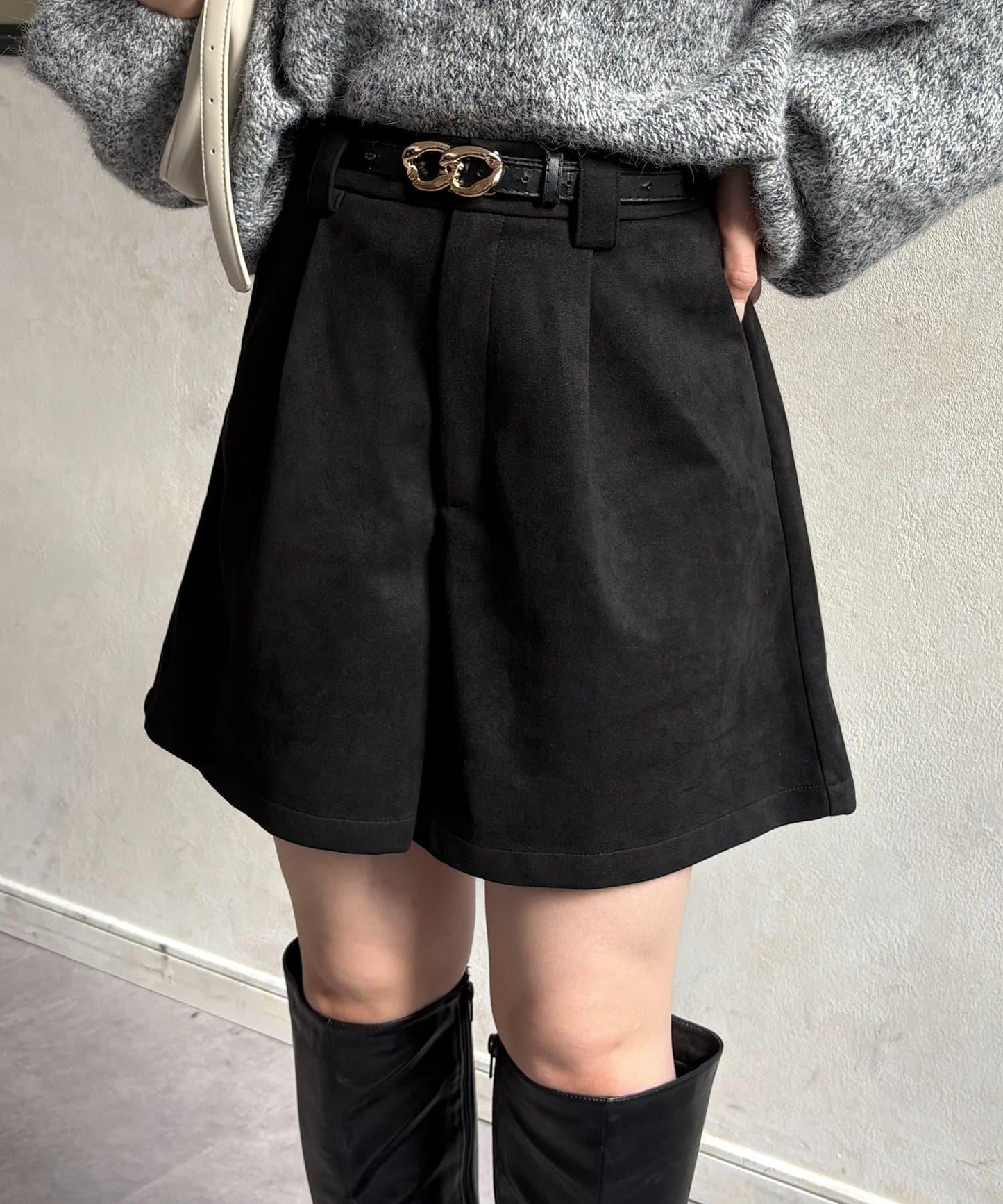 仿麂皮褶皺中褲