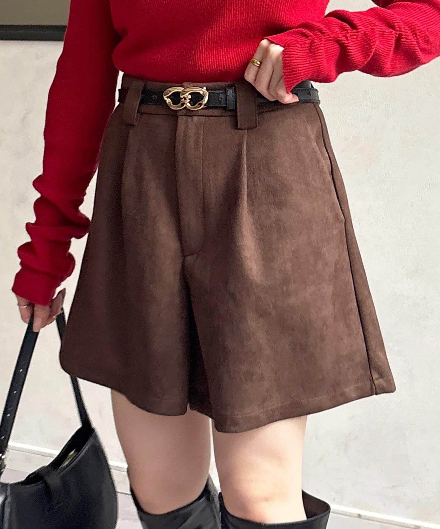 仿麂皮褶皺中褲