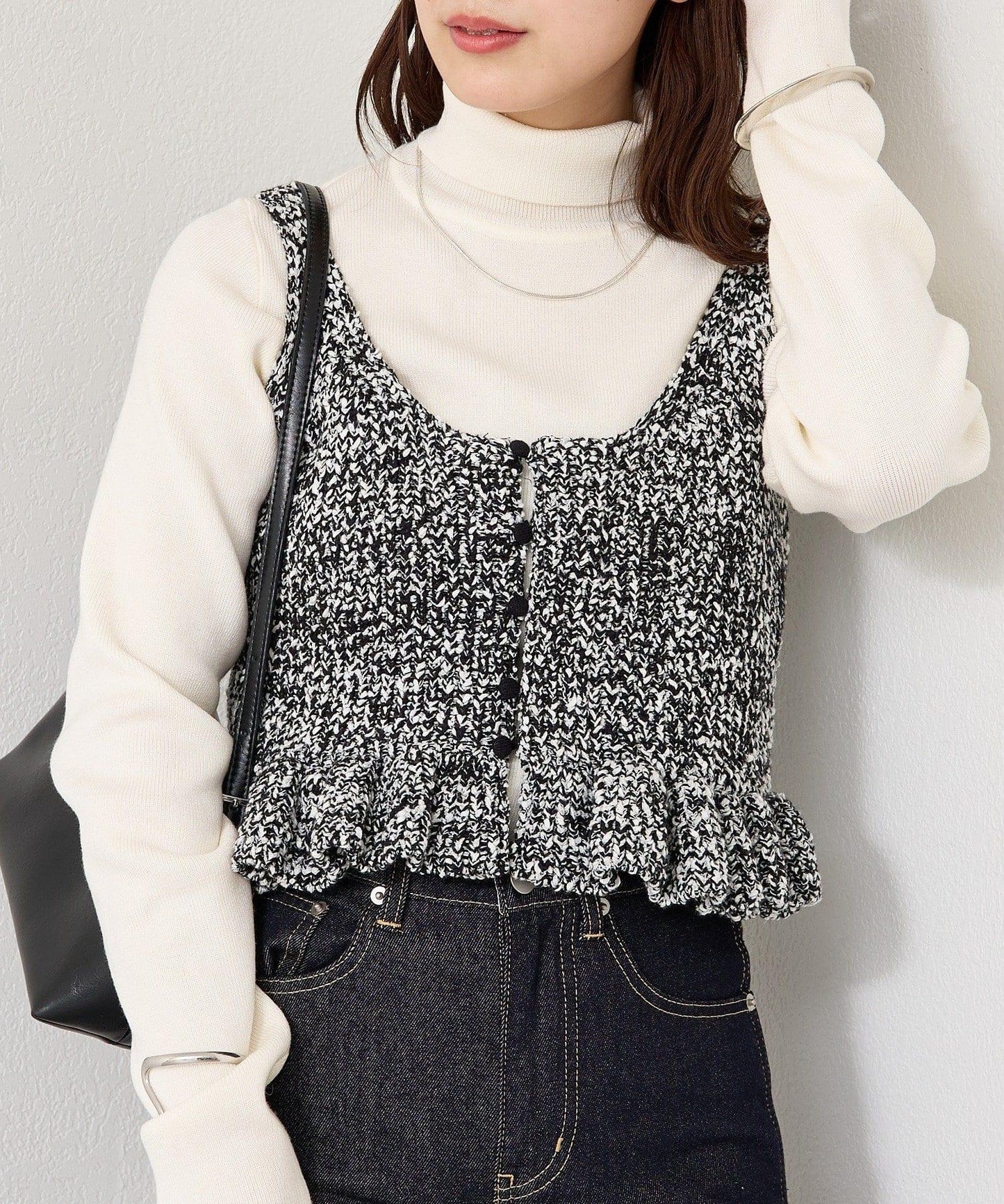 混色針織荷葉邊背心