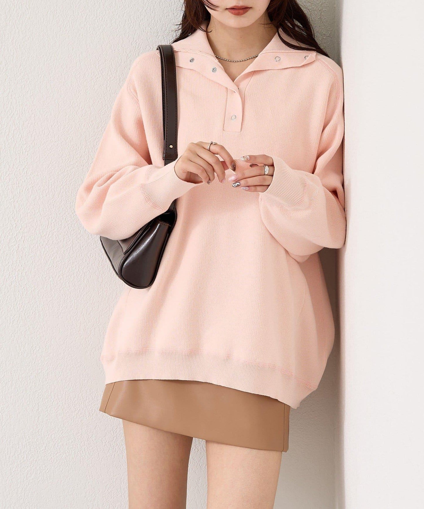 衛衣風格亨利領針織衫