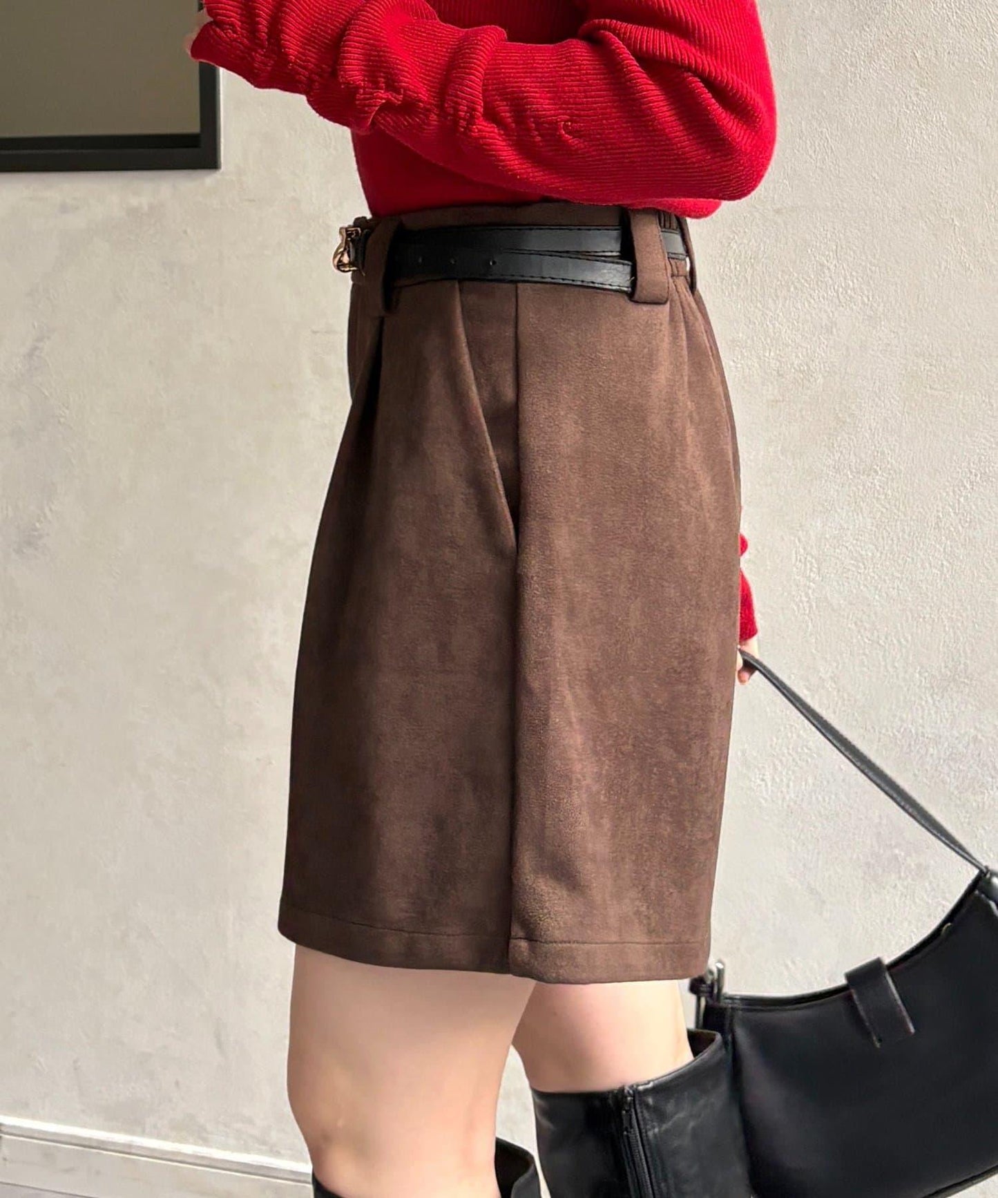 仿麂皮褶皺中褲