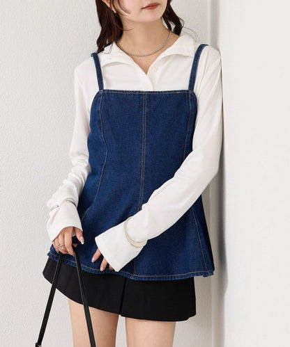 荷葉邊牛仔吊帶上衣