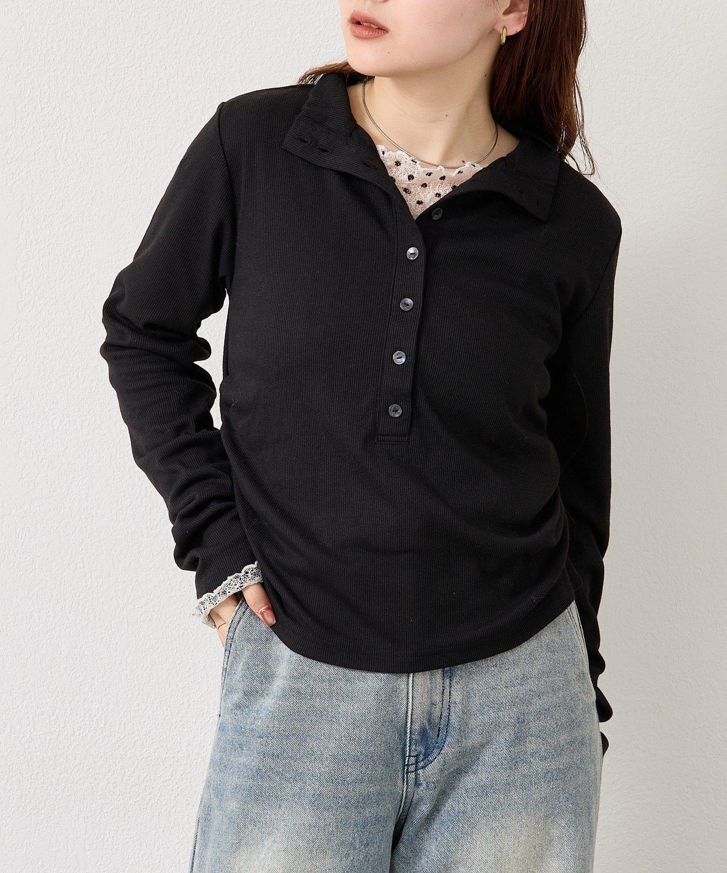 羅紋亨利領套頭衫