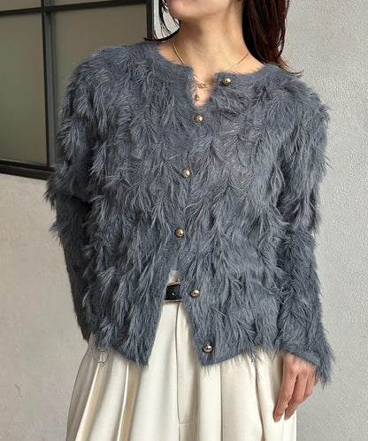 金色紐扣羽毛針織開衫