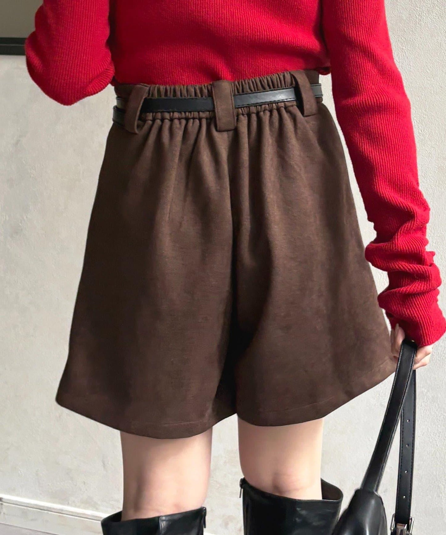 仿麂皮褶皺中褲