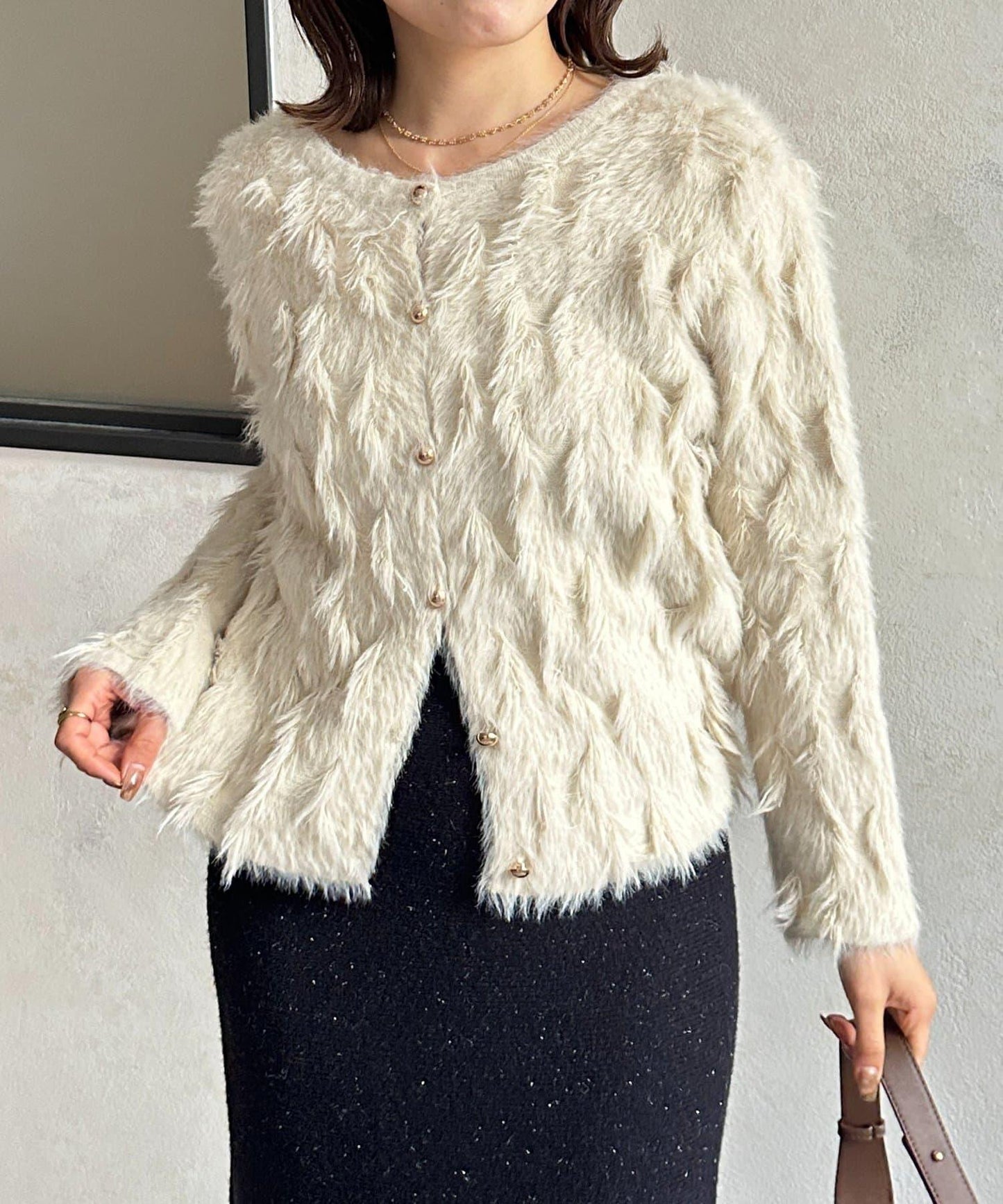 金色紐扣羽毛針織開衫