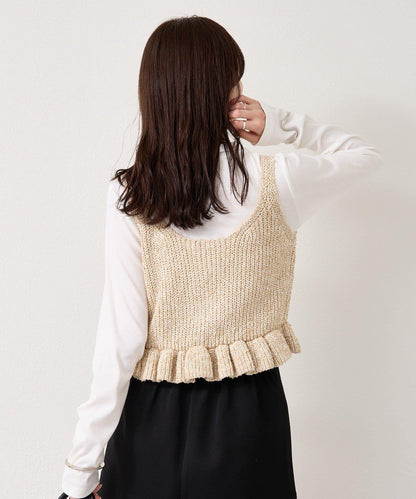 混色針織荷葉邊背心