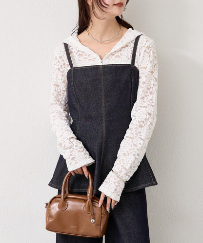 荷葉邊牛仔吊帶上衣
