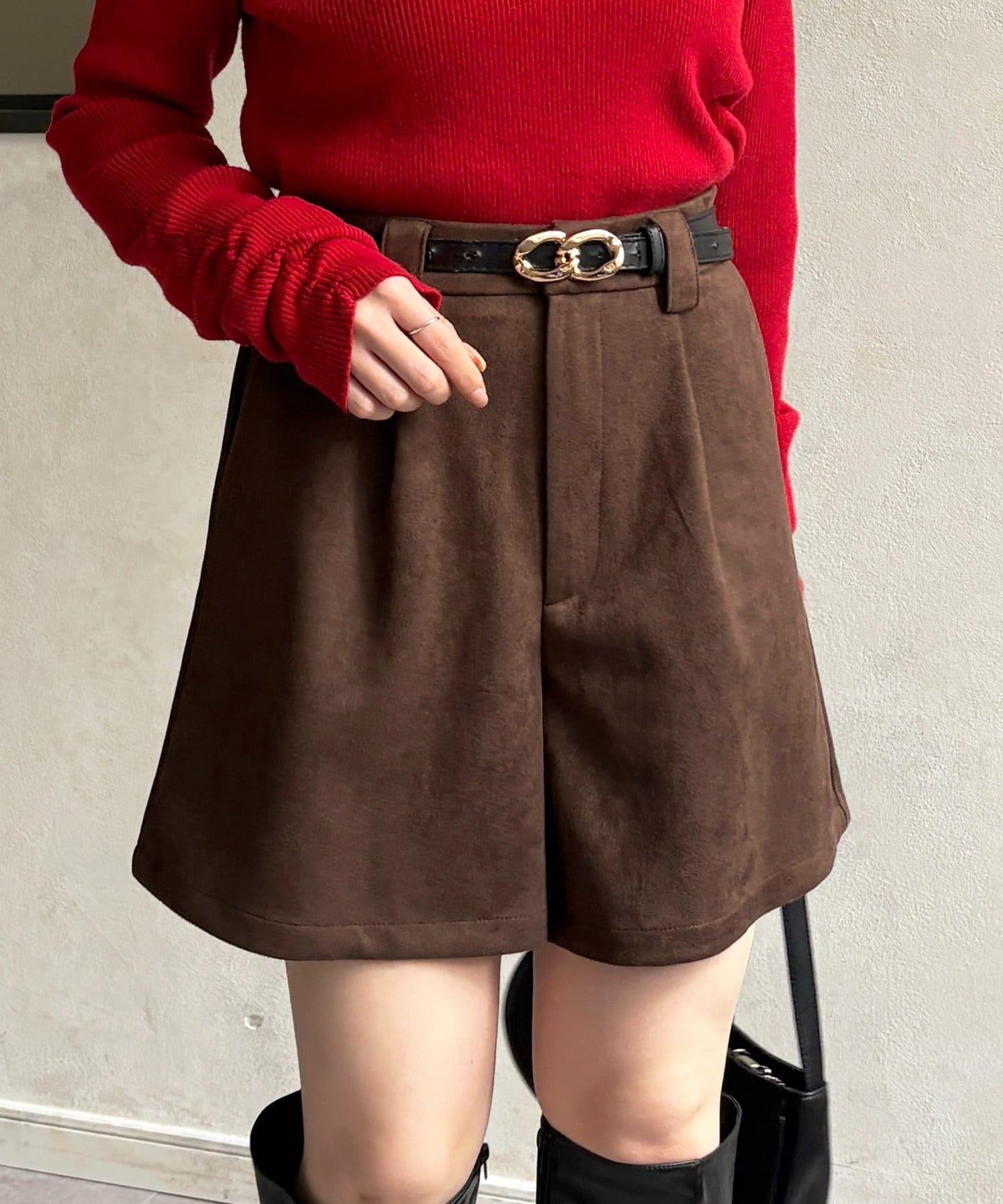 仿麂皮褶皺中褲