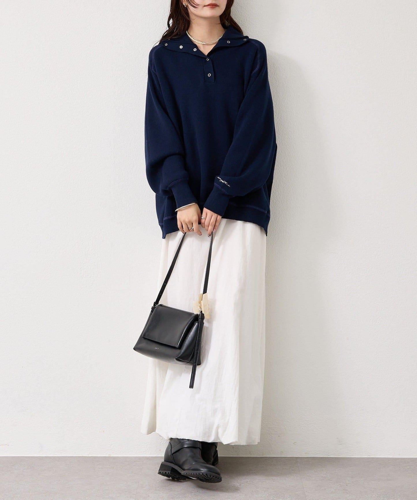 衛衣風格亨利領針織衫