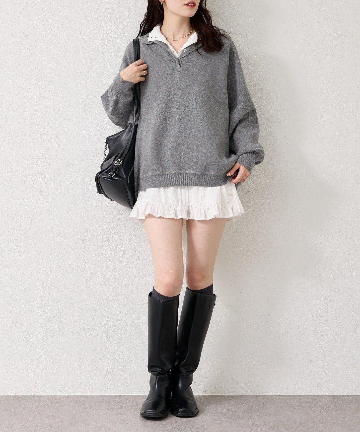 衛衣風格亨利領針織衫