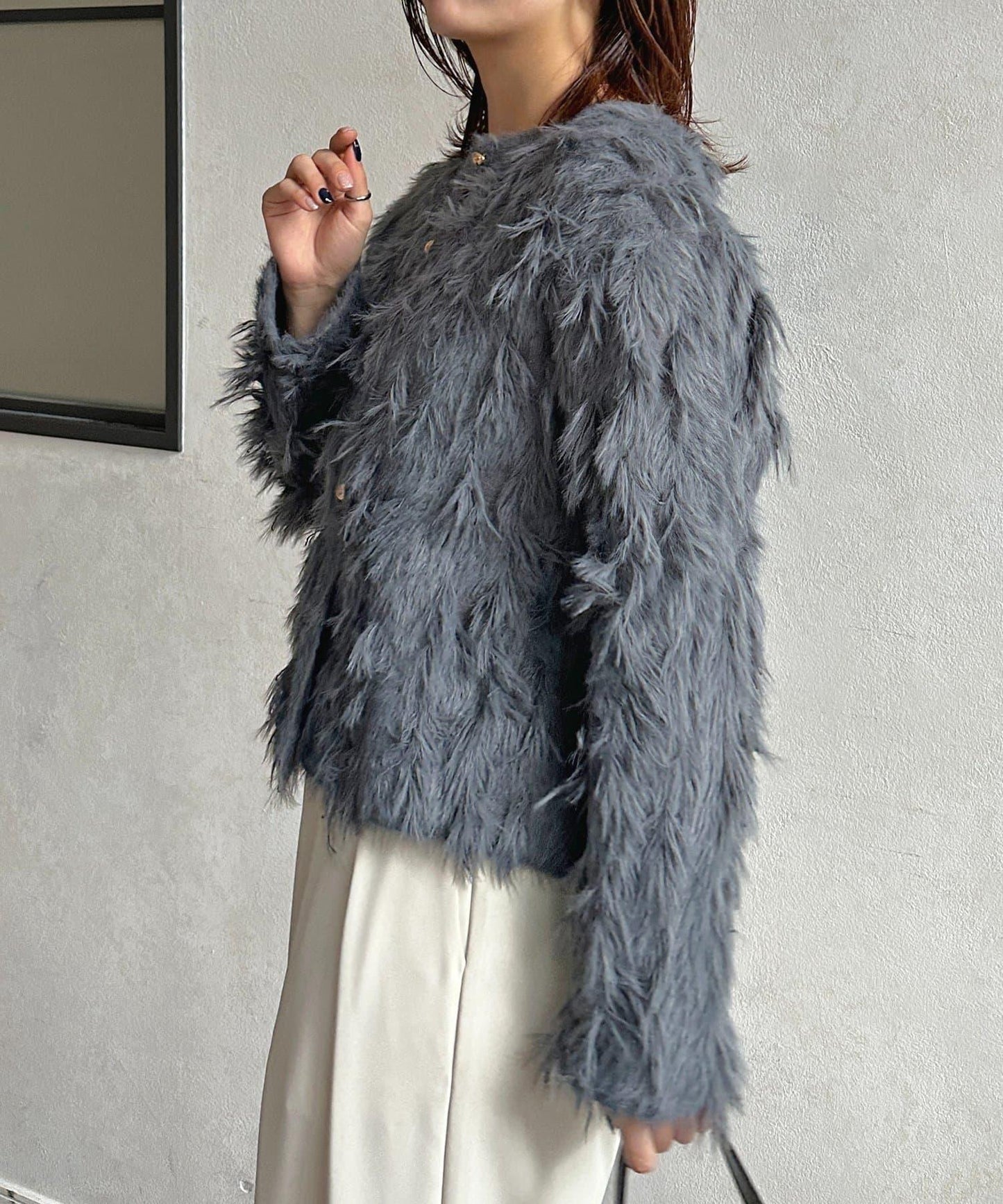 金色紐扣羽毛針織開衫