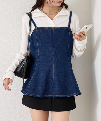 荷葉邊牛仔吊帶上衣