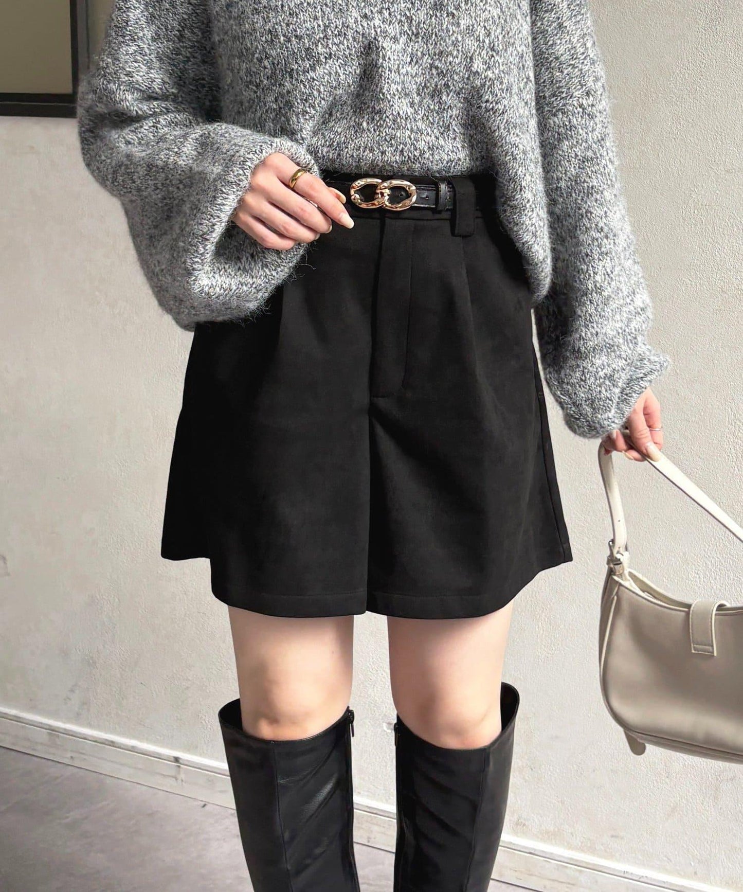 仿麂皮褶皺中褲