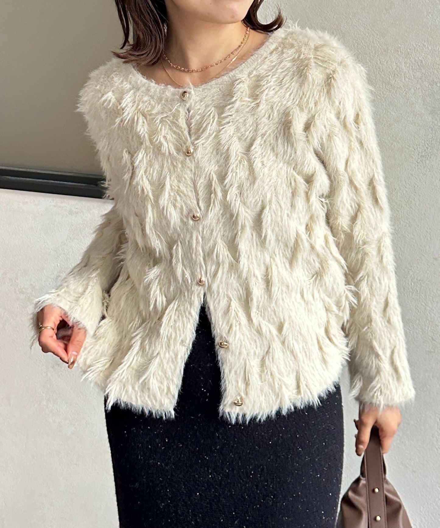 金色紐扣羽毛針織開衫