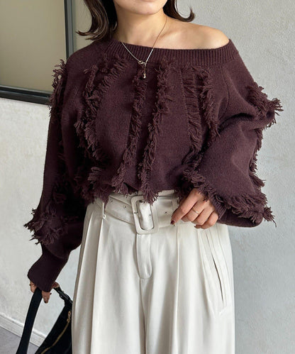 波浪流蘇短款針織衫