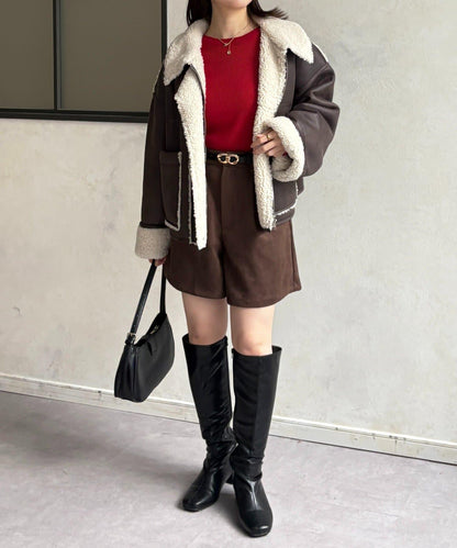 仿麂皮褶皺中褲