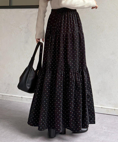 波點天鵝絨層疊半身裙