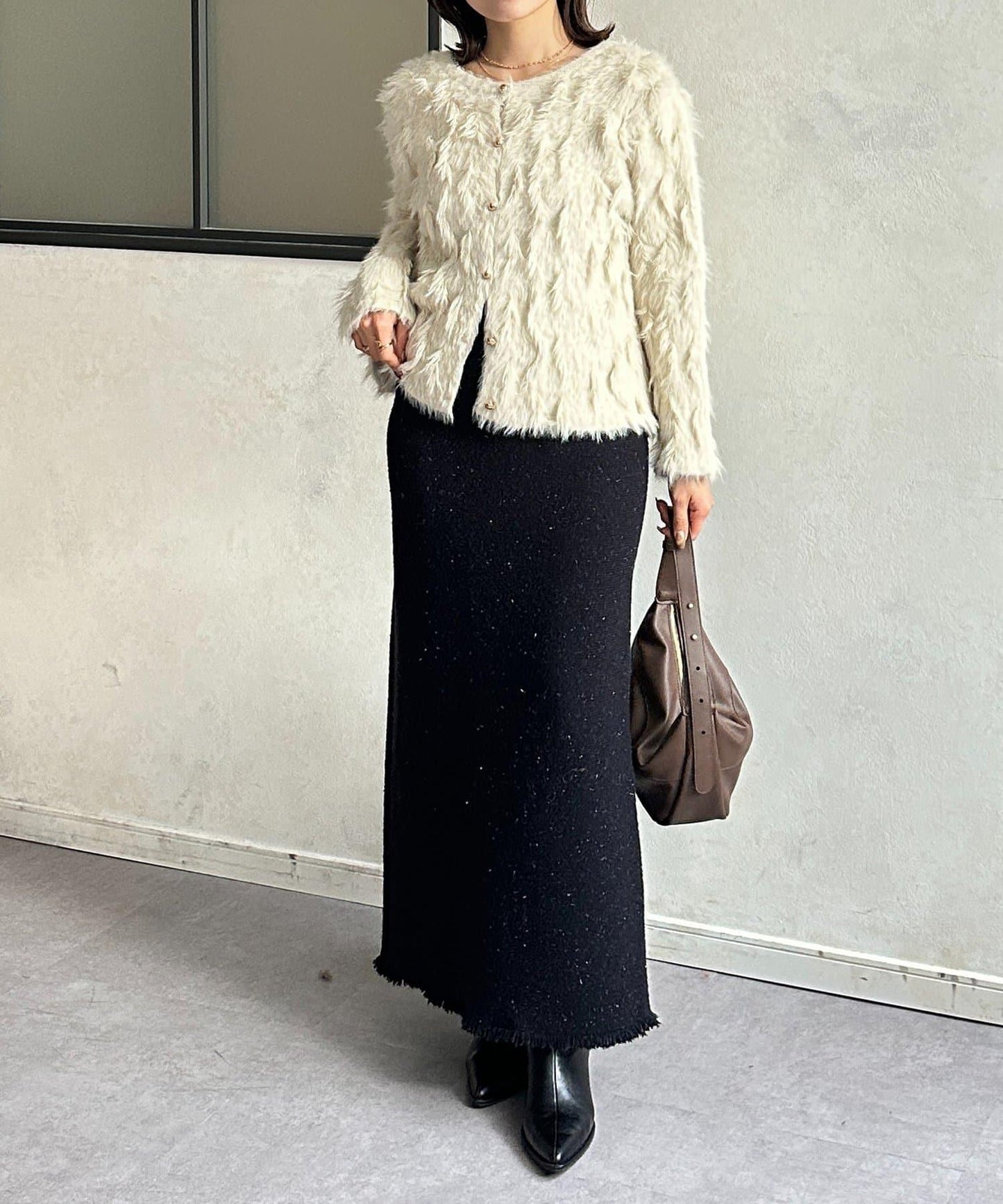 金色紐扣羽毛針織開衫