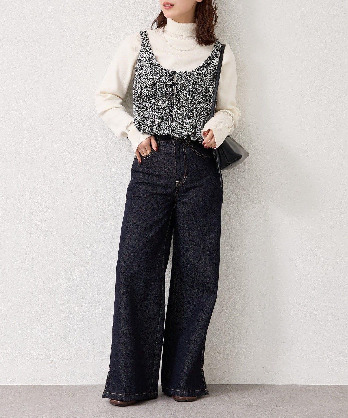 混色針織荷葉邊背心