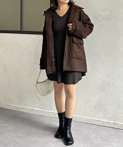 喇叭袖羅紋針織長款連衣裙