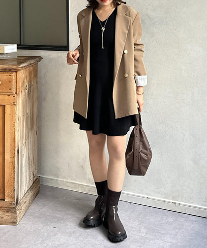 喇叭袖羅紋針織長款連衣裙