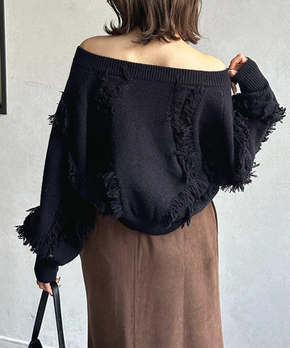 波浪流蘇短款針織衫