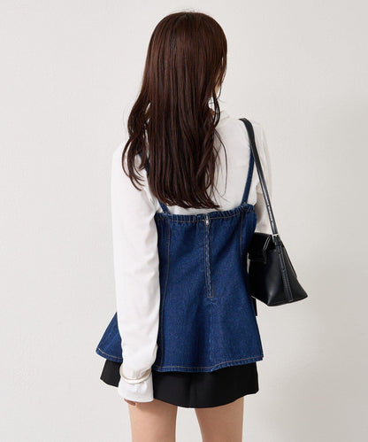 荷葉邊牛仔吊帶上衣