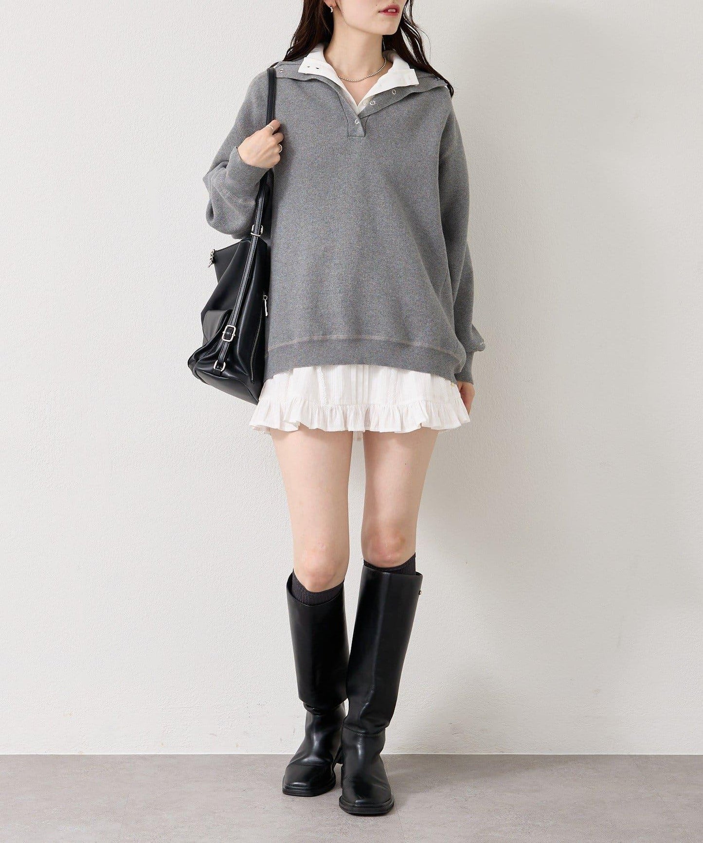 衛衣風格亨利領針織衫