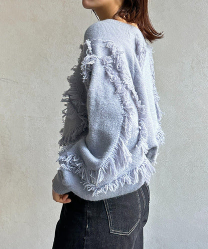 波浪流蘇短款針織衫