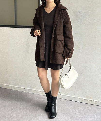 喇叭袖羅紋針織長款連衣裙