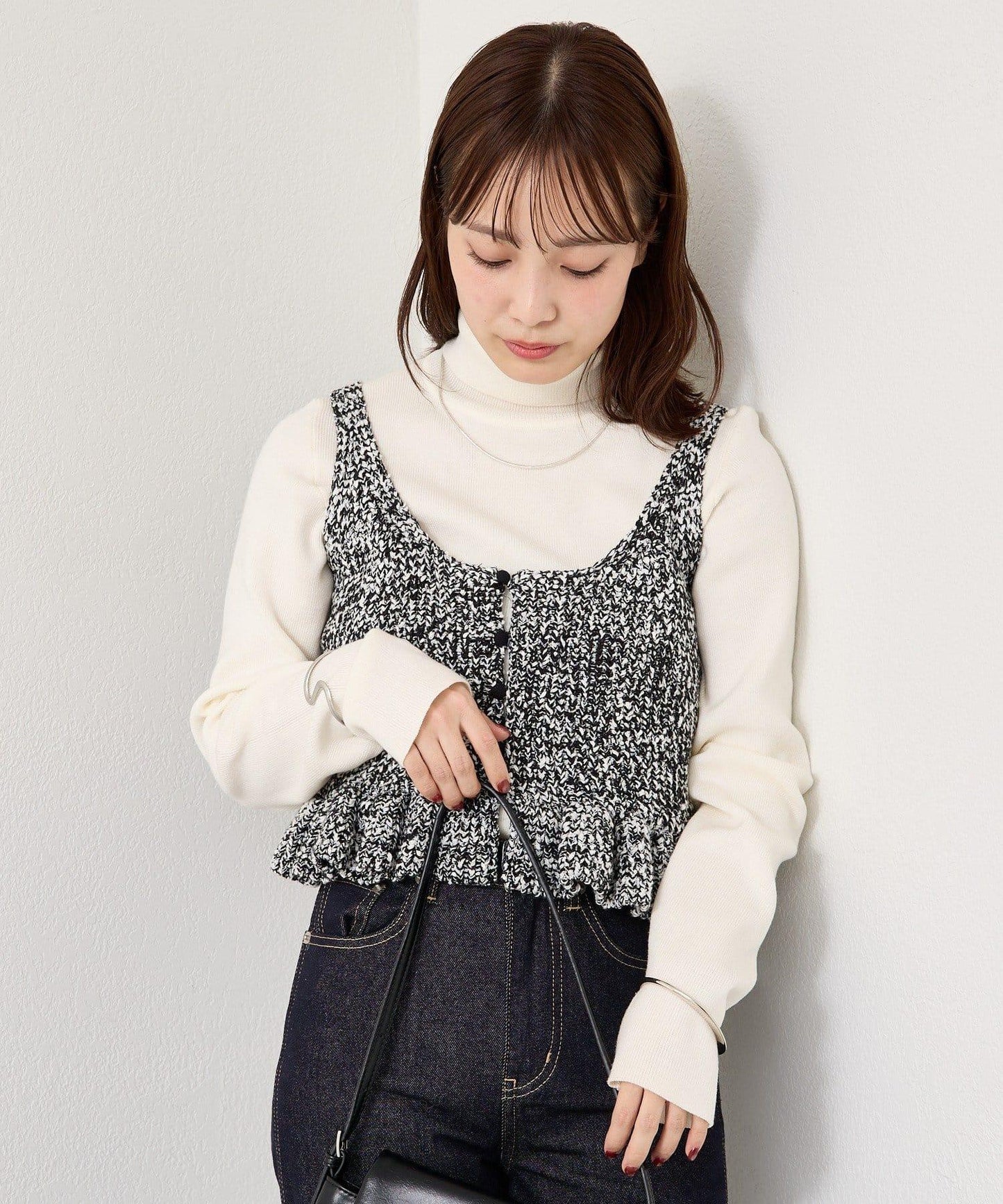 混色針織荷葉邊背心