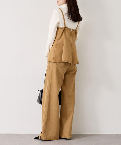 荷葉邊牛仔吊帶上衣