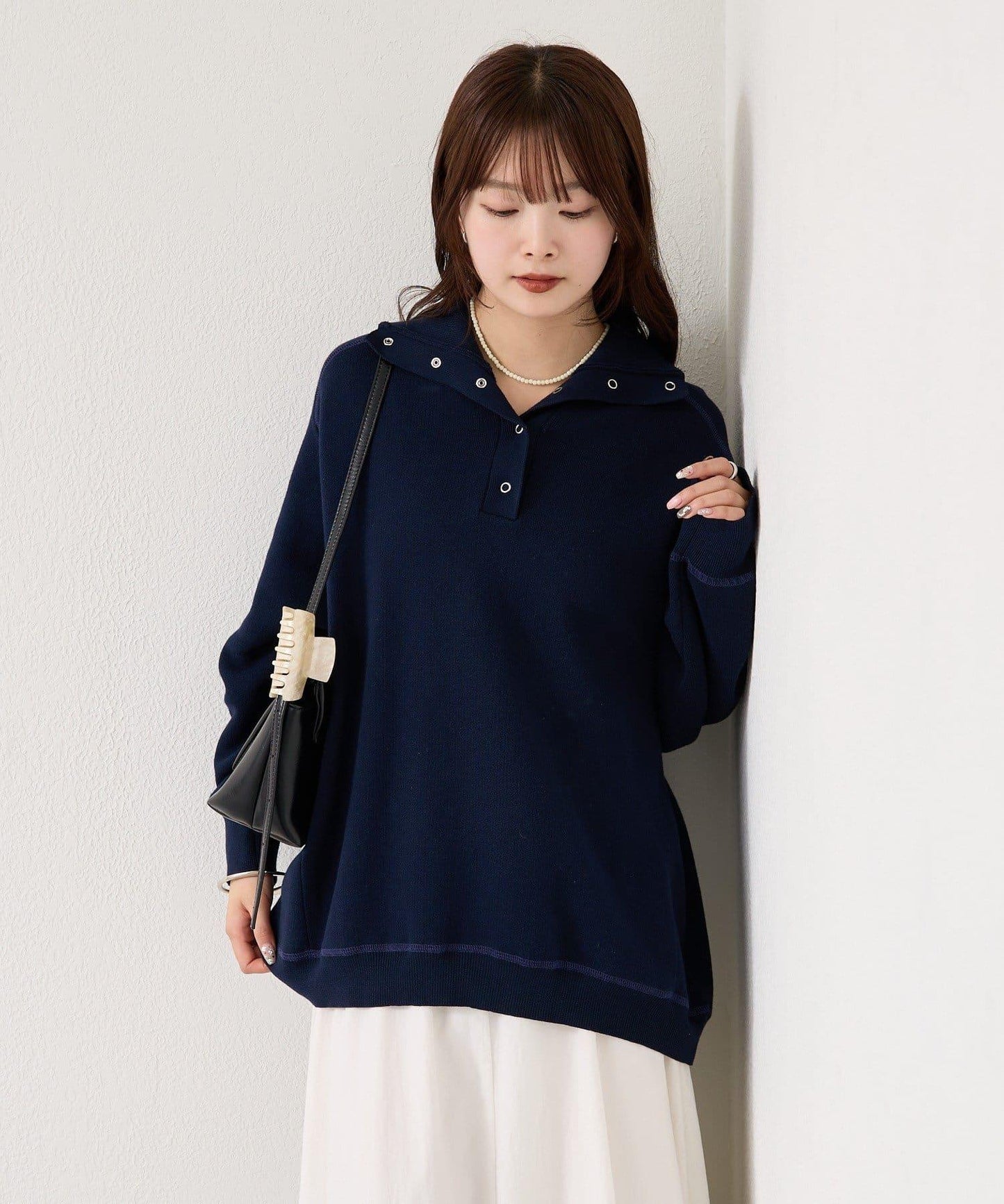 衛衣風格亨利領針織衫