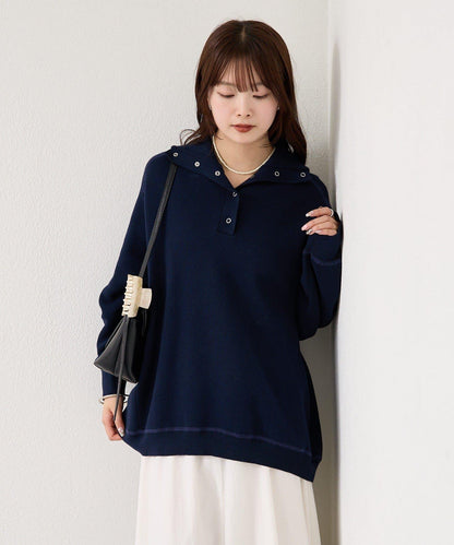 衛衣風格亨利領針織衫