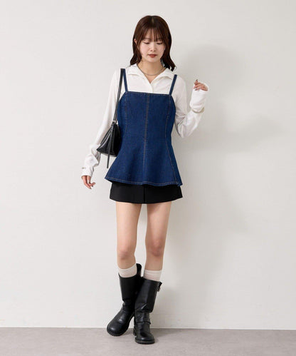 荷葉邊牛仔吊帶上衣