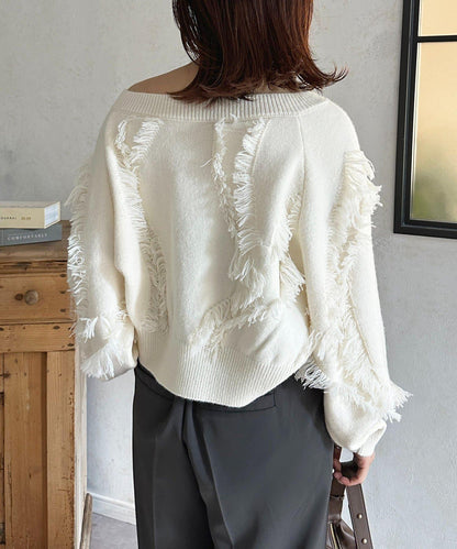 波浪流蘇短款針織衫