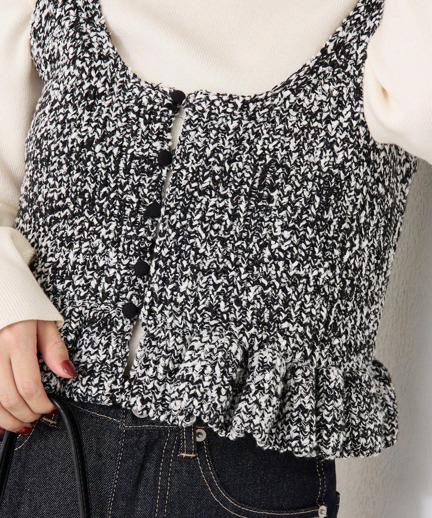 混色針織荷葉邊背心