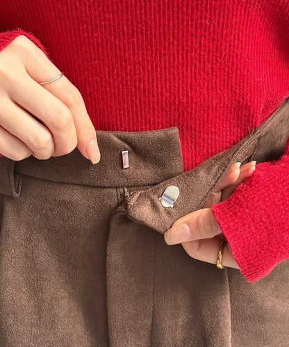 仿麂皮褶皺中褲