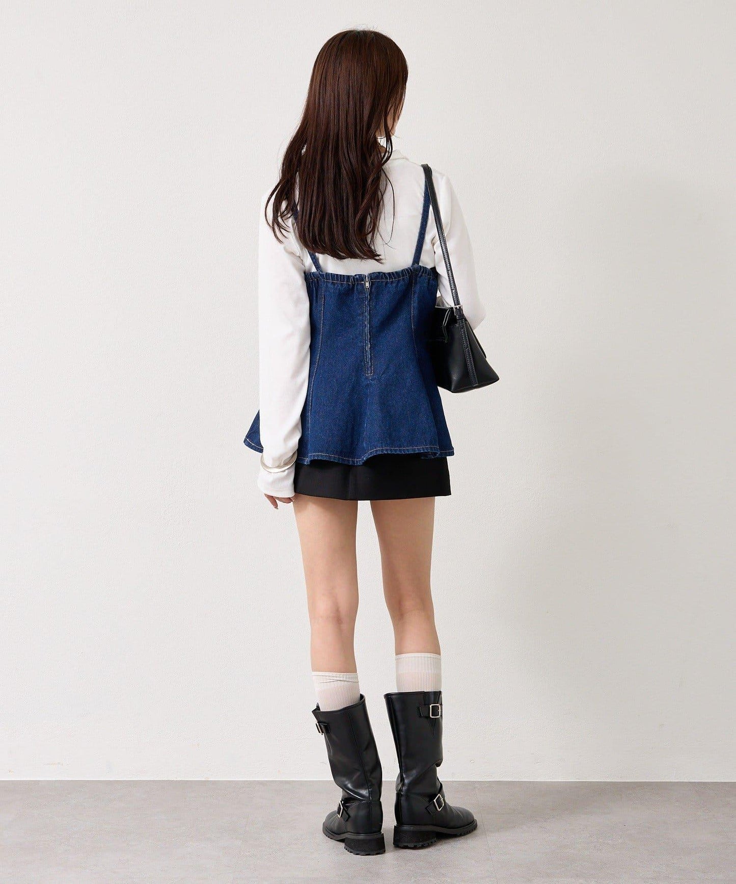 荷葉邊牛仔吊帶上衣